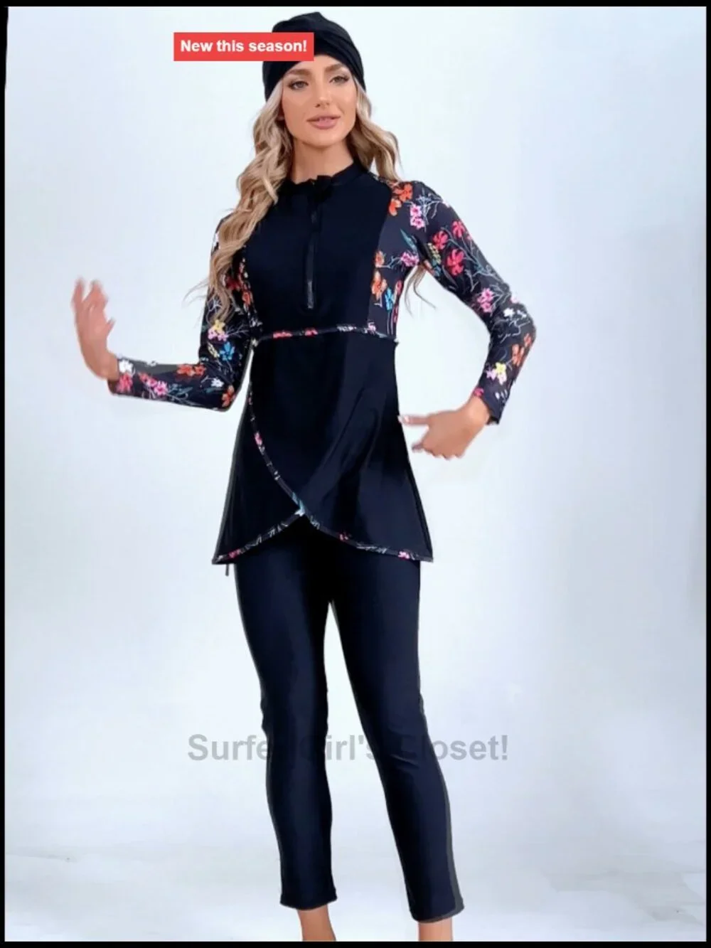 Modest Plus Size Swimsuit Long Sleeve Full Coverage Burkini with Hijab
